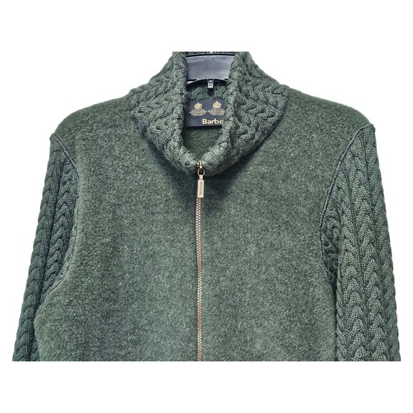 Barbour Womens Cardigan Size 14 Soft Cable Knit Full Zip Sweater 100% Wool Green - Picture 13 of 16